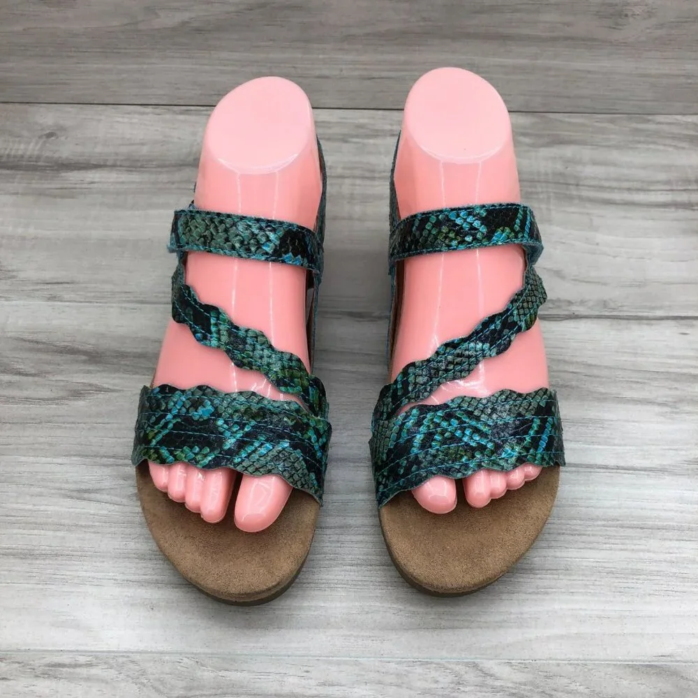Earth Origins Sandals Womens 7M Poppy Teal Hook and Loop Wedge Shoes